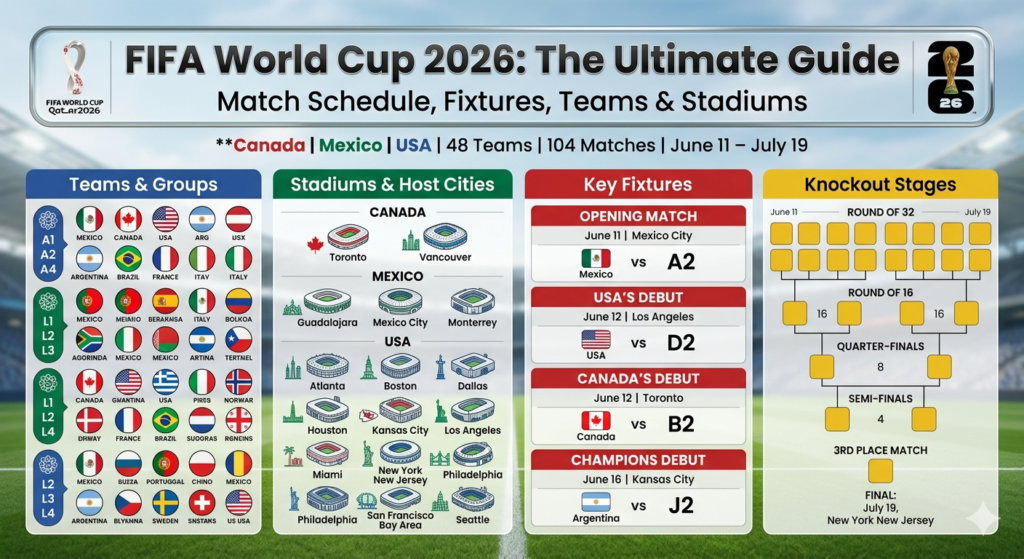 FIFA World Cup 2026 Match Schedule, Fixtures, Teams & Stadiums Guide
